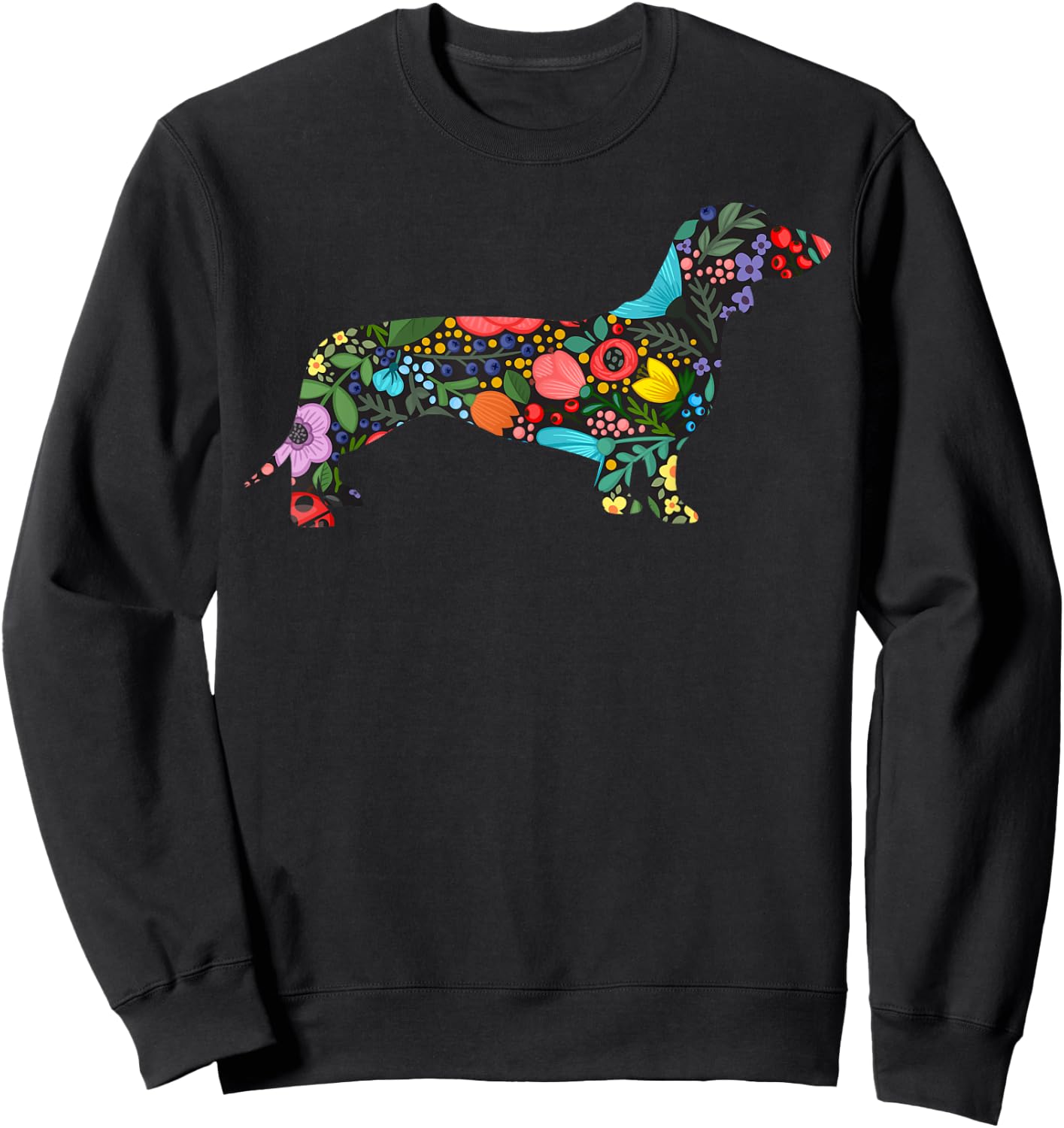 Dachshund Flower Funny Dog Silhouette Tropical Floral Gifts Sweatshirt - Sweatshirt | Black