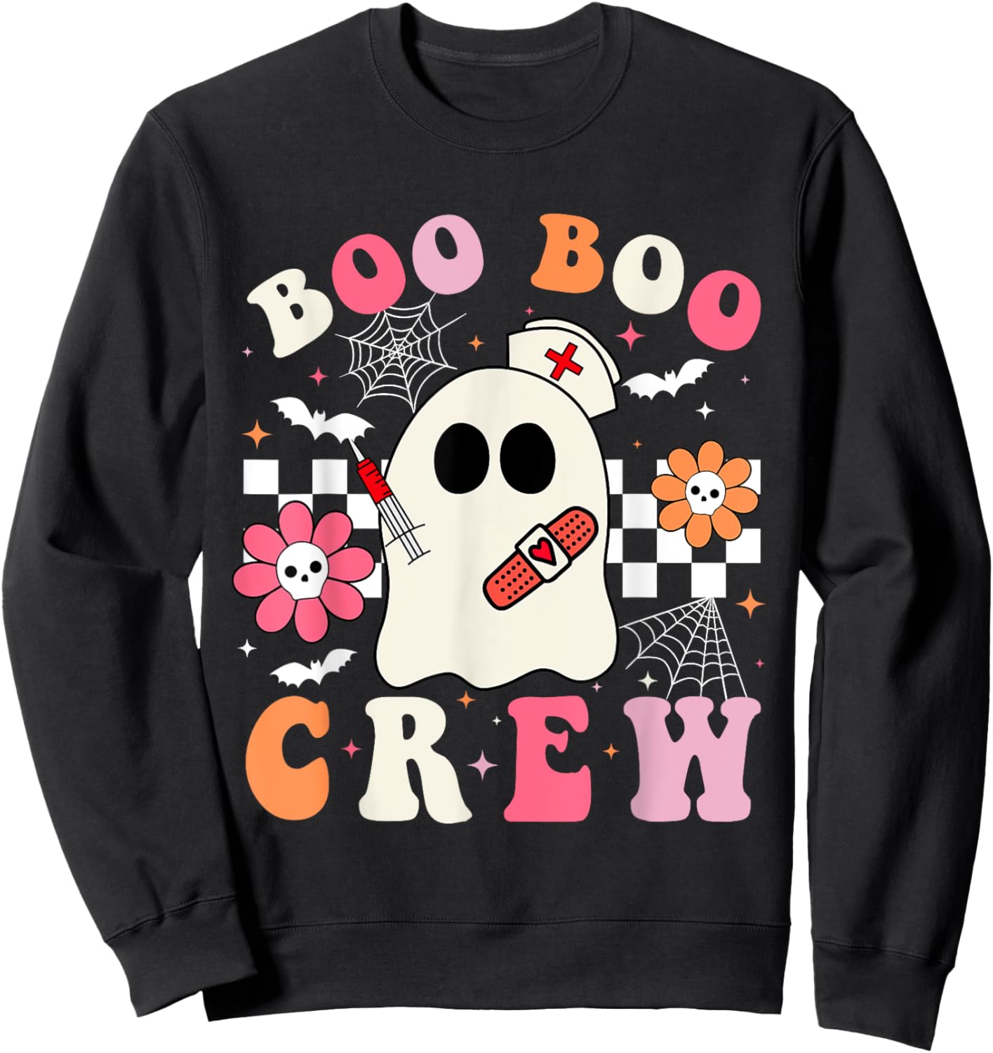 Boo Crew Nurse Halloween Outfits Men Kids Groovy Sweatshirt - Sweatshirt | Black