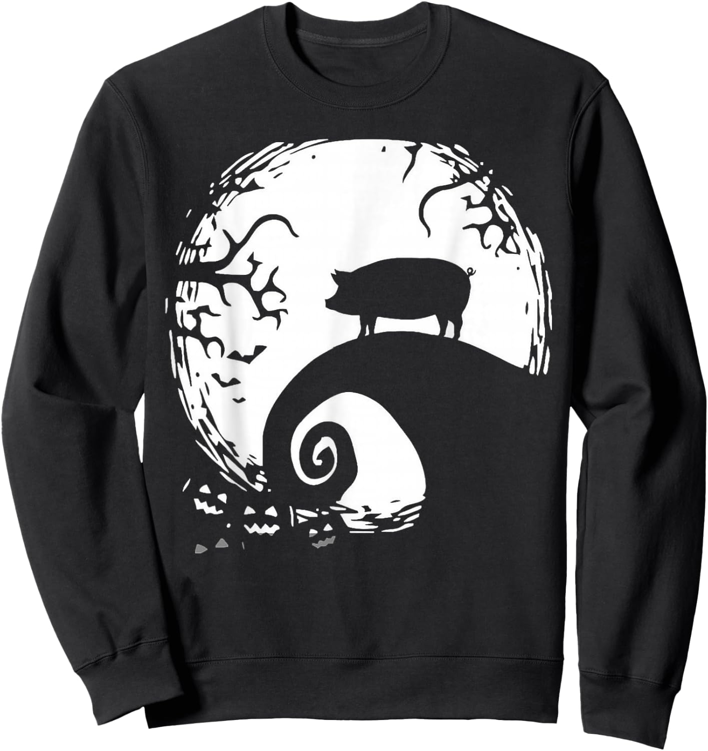 Pig And Moon Halloween Sweatshirt - Sweatshirt | Black