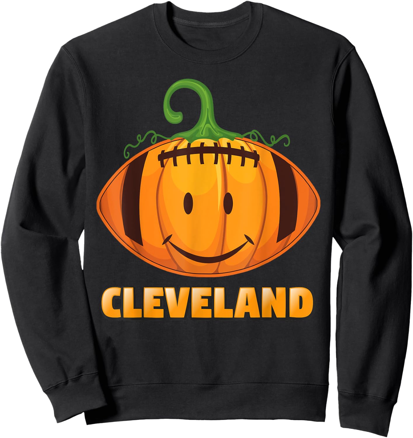 Pumpkin Halloween Costume Cleveland Football Cool Smile Face Sweatshirt - Sweatshirt | Black
