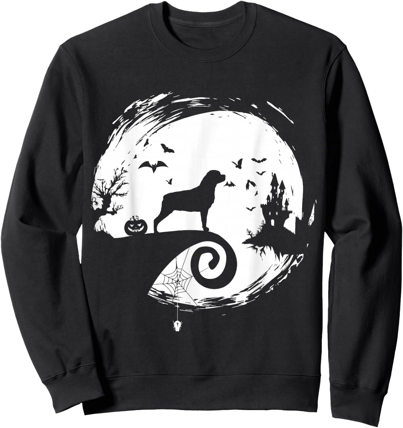 Rottweiler Halloween Costume Moon Silhouette Creepy Sweatshirt - Sweatshirt | Black