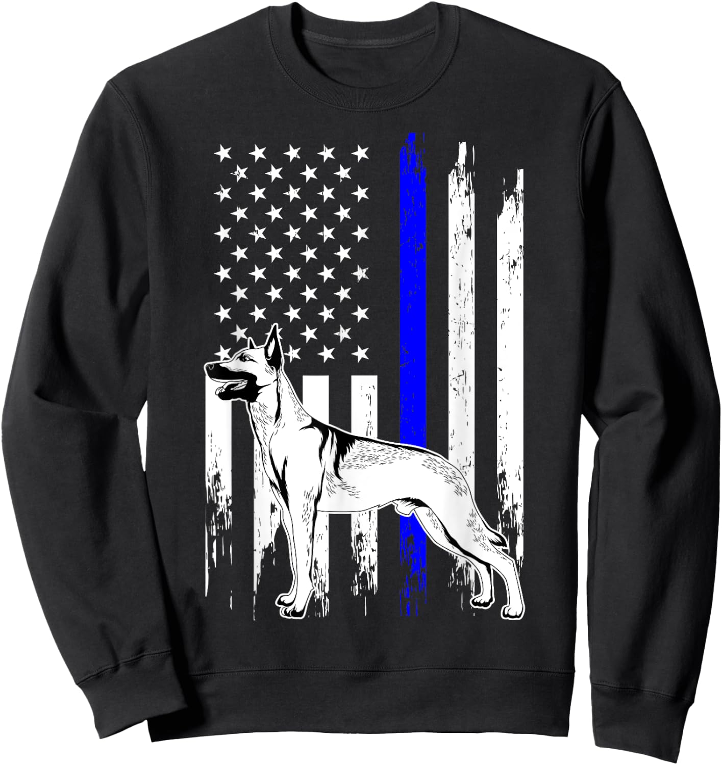 Belgian Malinois K9 Unit Thin Blue Line US Flag Police Gift Sweatshirt - Sweatshirt | Black