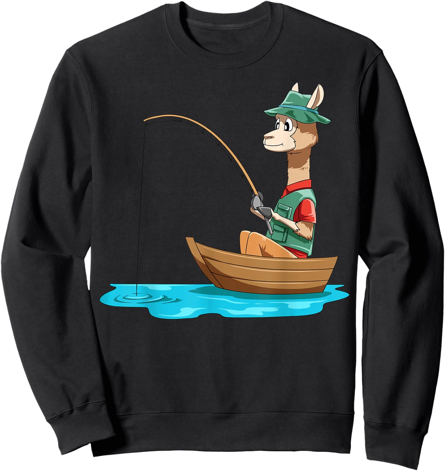 Llama Fishing Llama Fisherman Boat Fishing Lovers Sweatshirt - Sweatshirt | Black