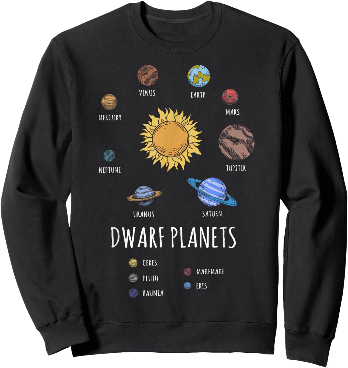 Solar System Dwarf Planets Outer Space Astronaut Sweatshirt - Sweatshirt | Black