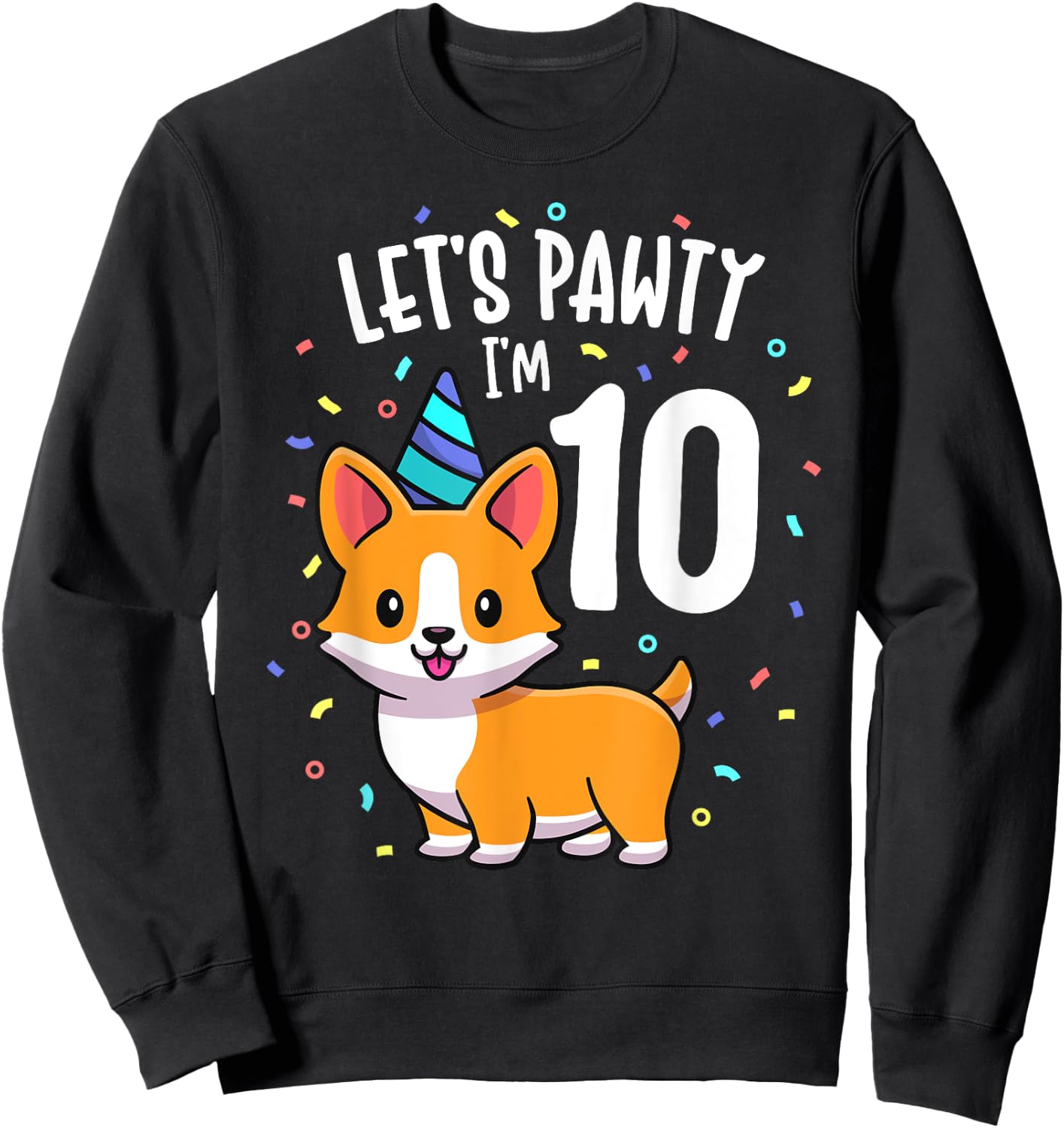 10 Years Old Corgi Dog Lover 10th Birthday Party Outfit Kid Sweatshirt - Sweatshirt | Black