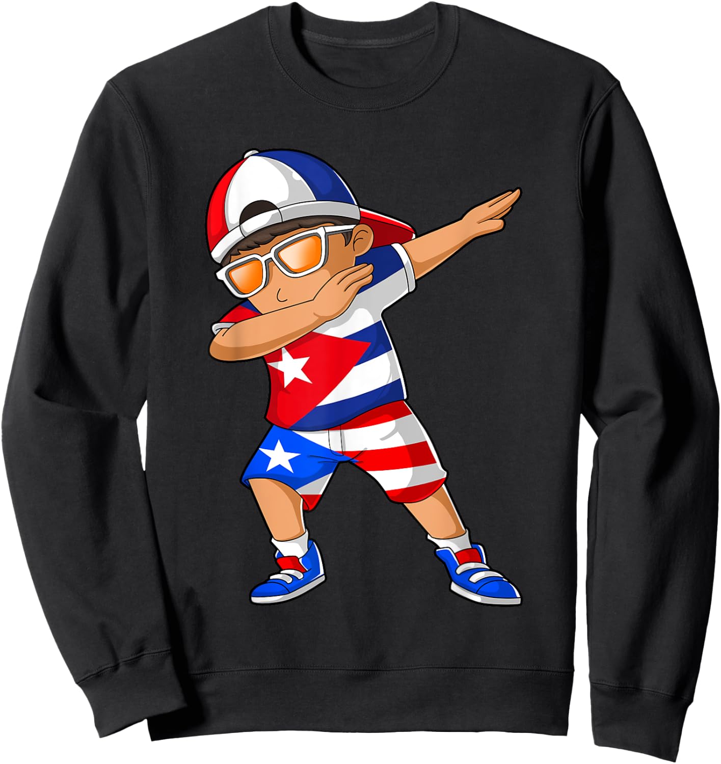 Half Cuban Half Puerto Rican Boy Kid Cuba Puerto Rico Flag Sweatshirt - Sweatshirt | Black