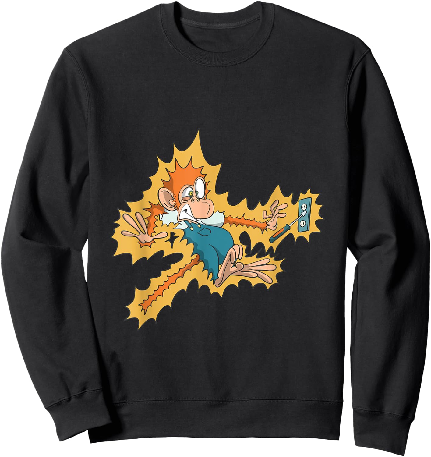 Monkey Electrician Getting Electric Shock Sweatshirt - Sweatshirt | Black
