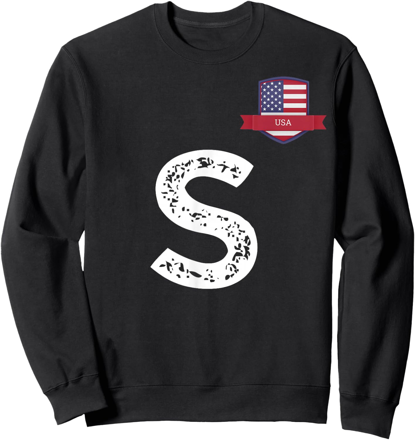 USA Flag Letter S American USA Sweatshirt - Sweatshirt | Black