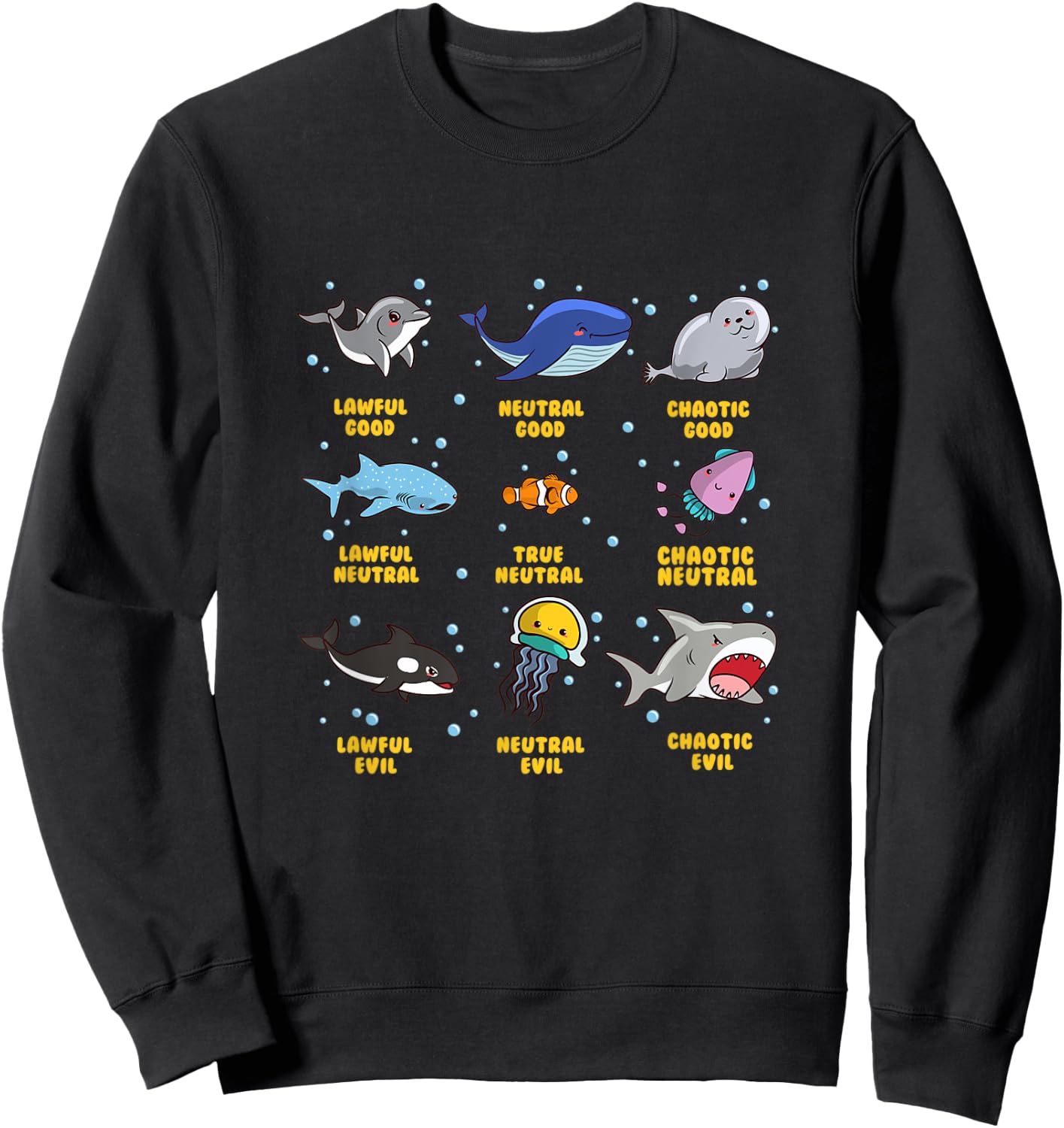 Sea Animal Alignment | Nerdy Marine Biology/Life RPG Gamer Sweatshirt - Sweatshirt | Black