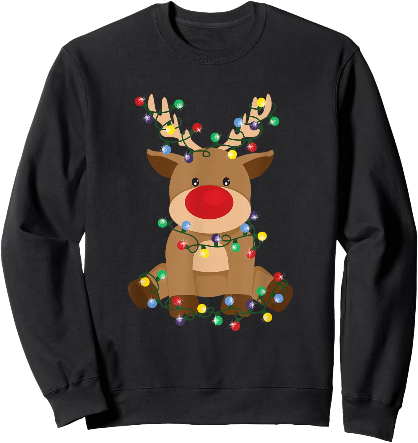 Red-Nosed Reindeer with Christmas Lights – Cute Holiday Sweatshirt - Sweatshirt | Black
