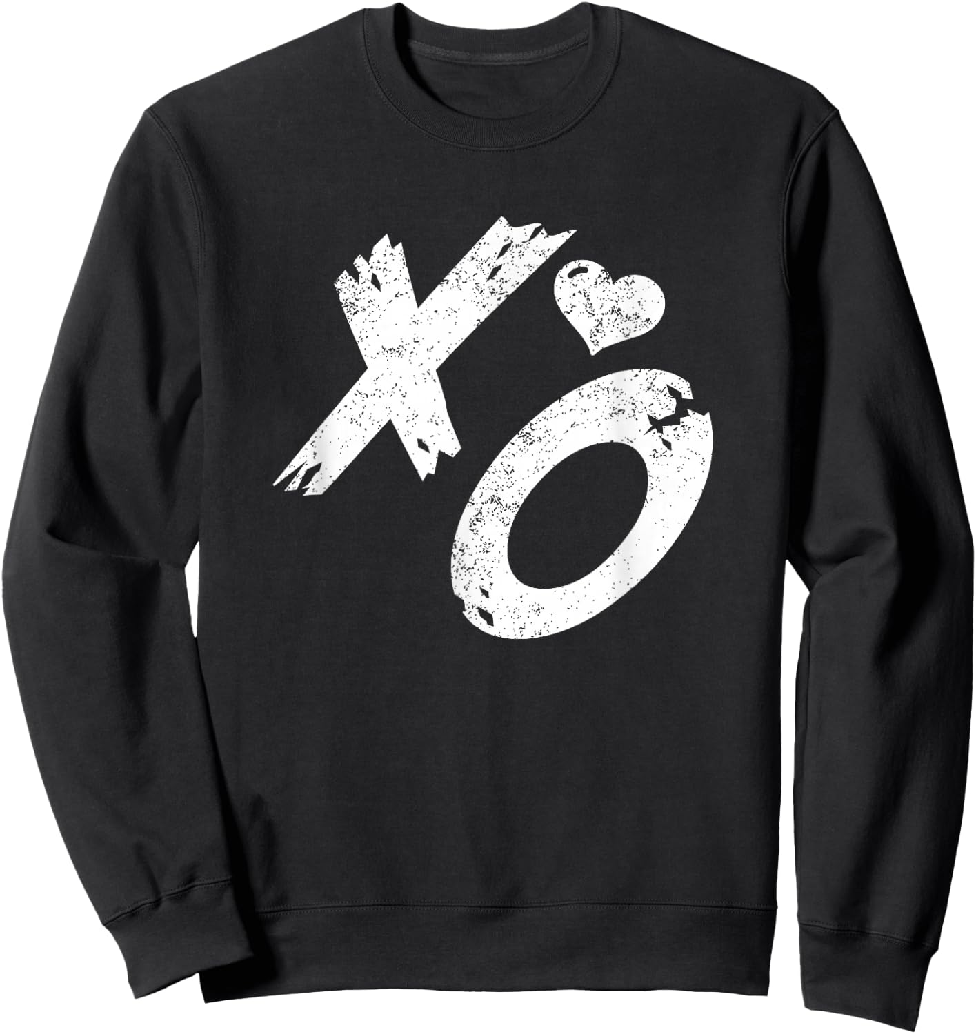 XO Hugs & Kisses with Distressed Heart Vintage Retro Sweatshirt - Sweatshirt | Black