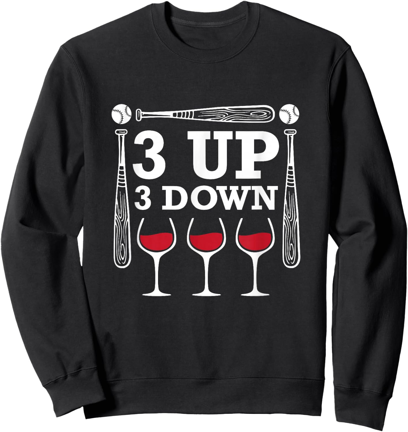 3 Up Three Down Wine Baseball Sweatshirt - Sweatshirt | Black