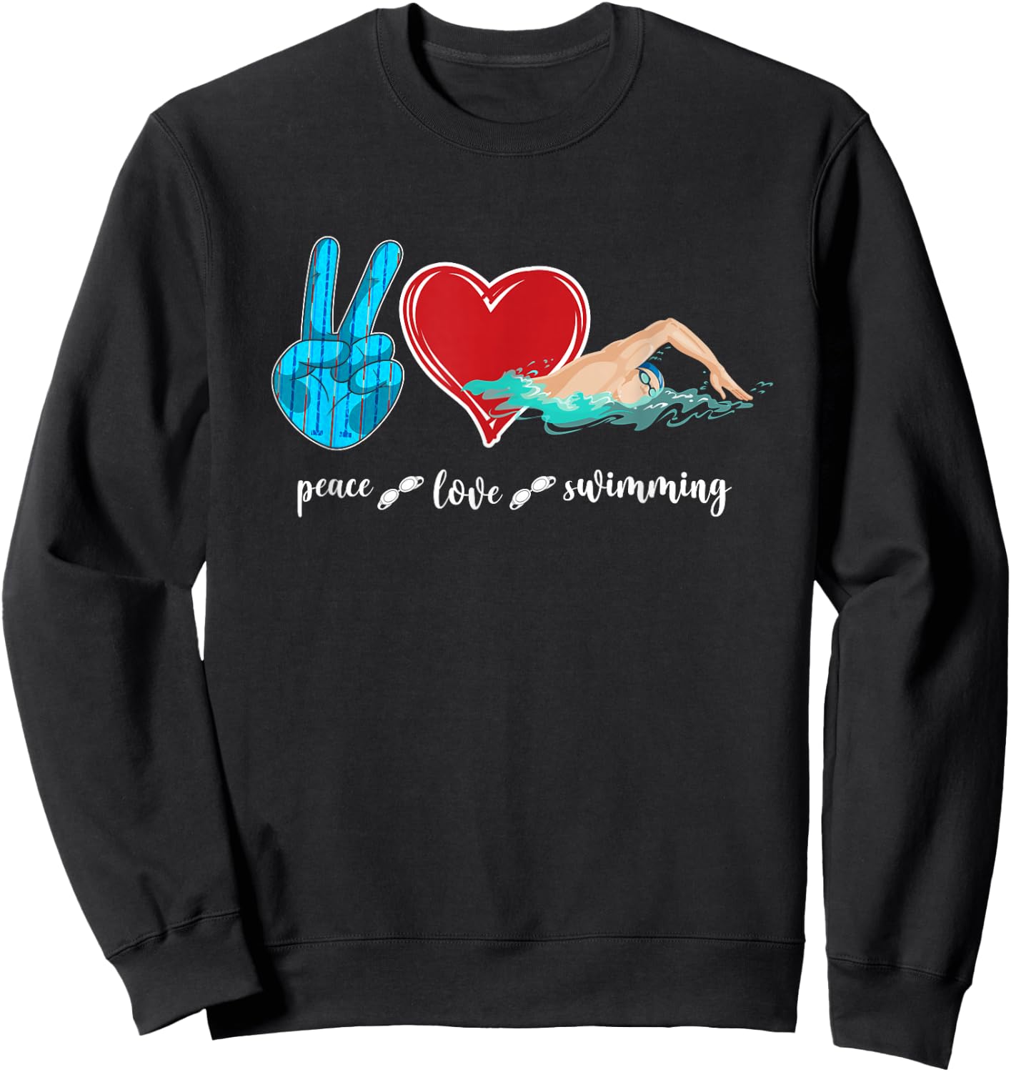 Swimmer Swim Peace Love Swimming Heart Sweatshirt - Sweatshirt | Black