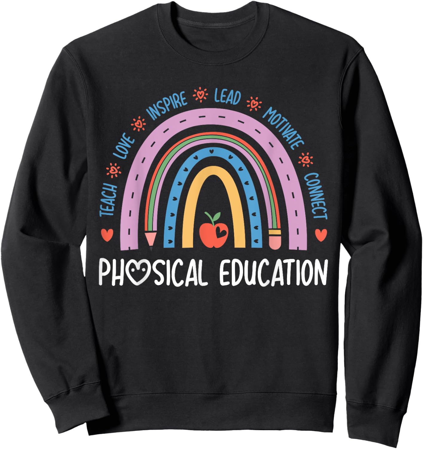 P.E. Teacher Boho Rainbow Funny Physical Education Teacher Sweatshirt - Sweatshirt | Black