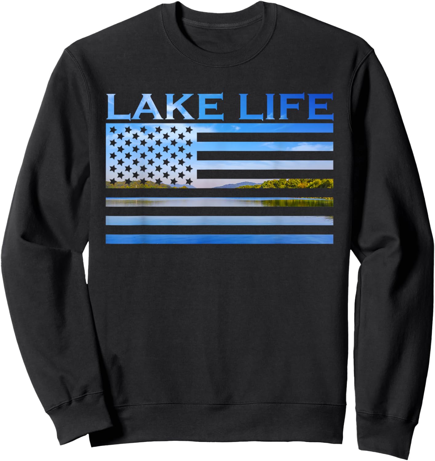 American Flag Patriot Fishing at The Lake This is Lake Life Sweatshirt - Sweatshirt | Black