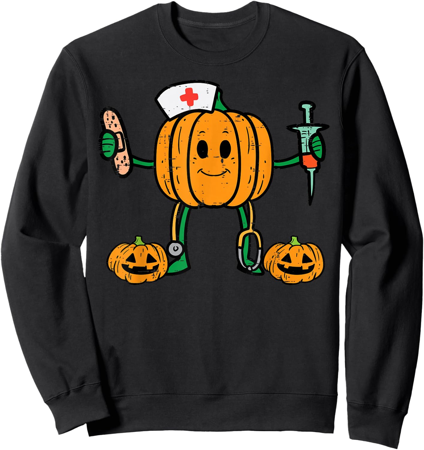 Halloween Nicu Nurse Pumpkin Funny Scrub Top Costume Women Sweatshirt - Sweatshirt | Black