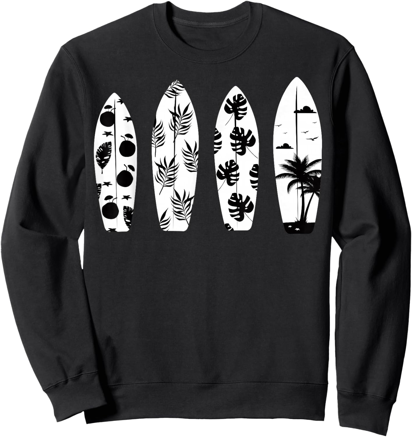 Surfboard Palm Trees Surfing Surfer Waves Surf Beach Summer Women Girls Kids Sweatshirt - Sweatshirt | Black