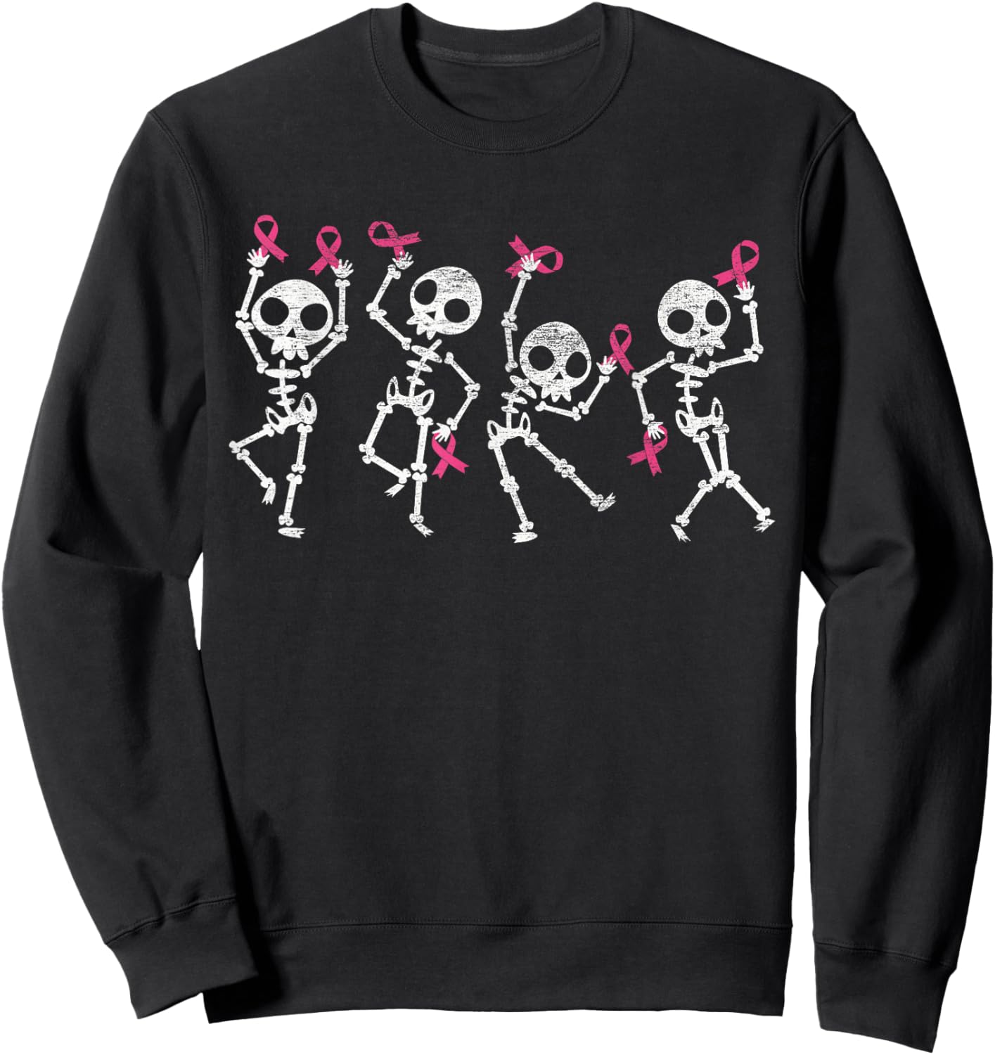 Pink Ribbon Breast Cancer Awareness Skeleton Women Men Kids Sweatshirt - Sweatshirt | Black