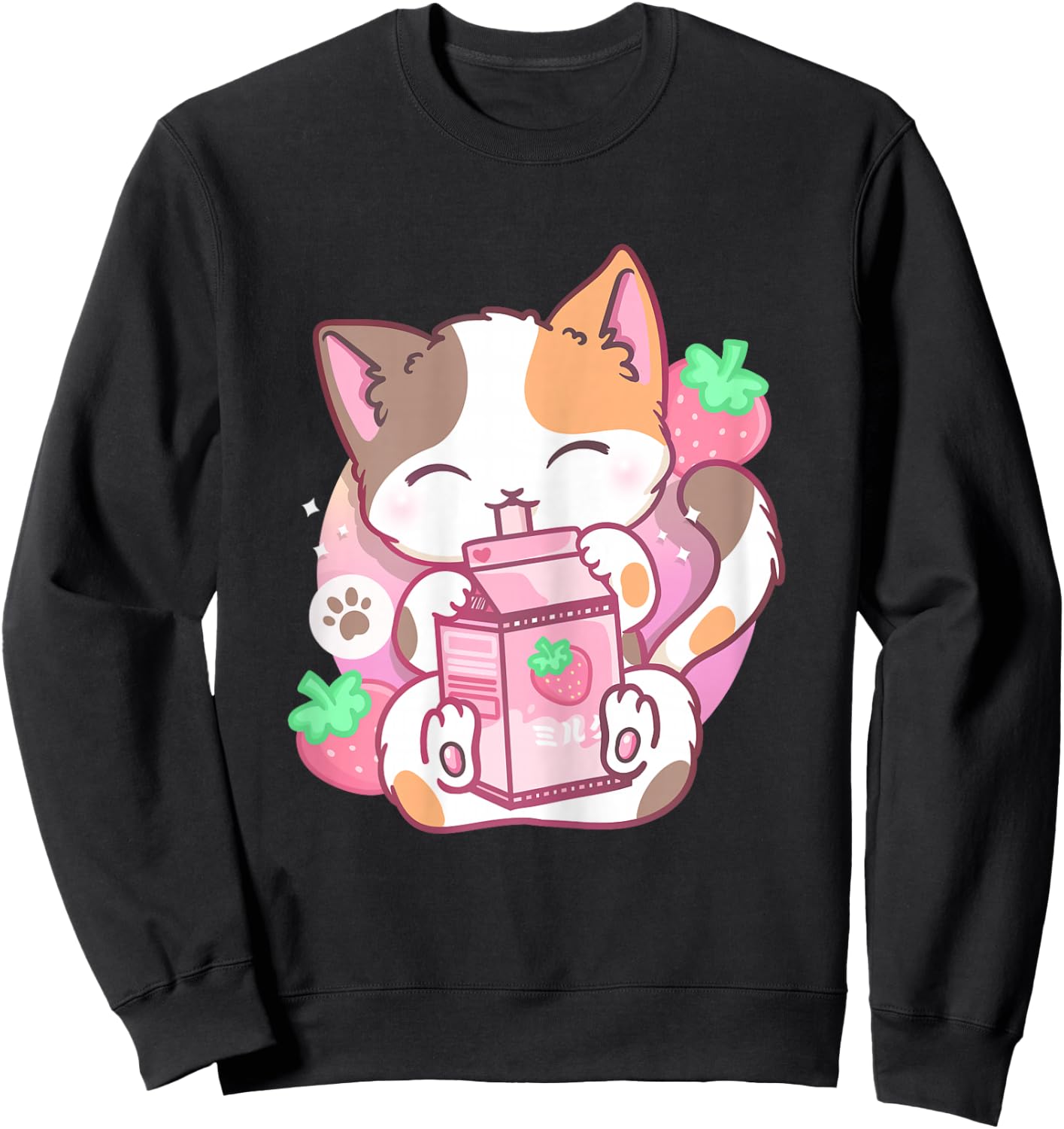Strawberry Shake Strawberry Milk Cat Kawaii Neko Anime Sweatshirt - Sweatshirt | Black