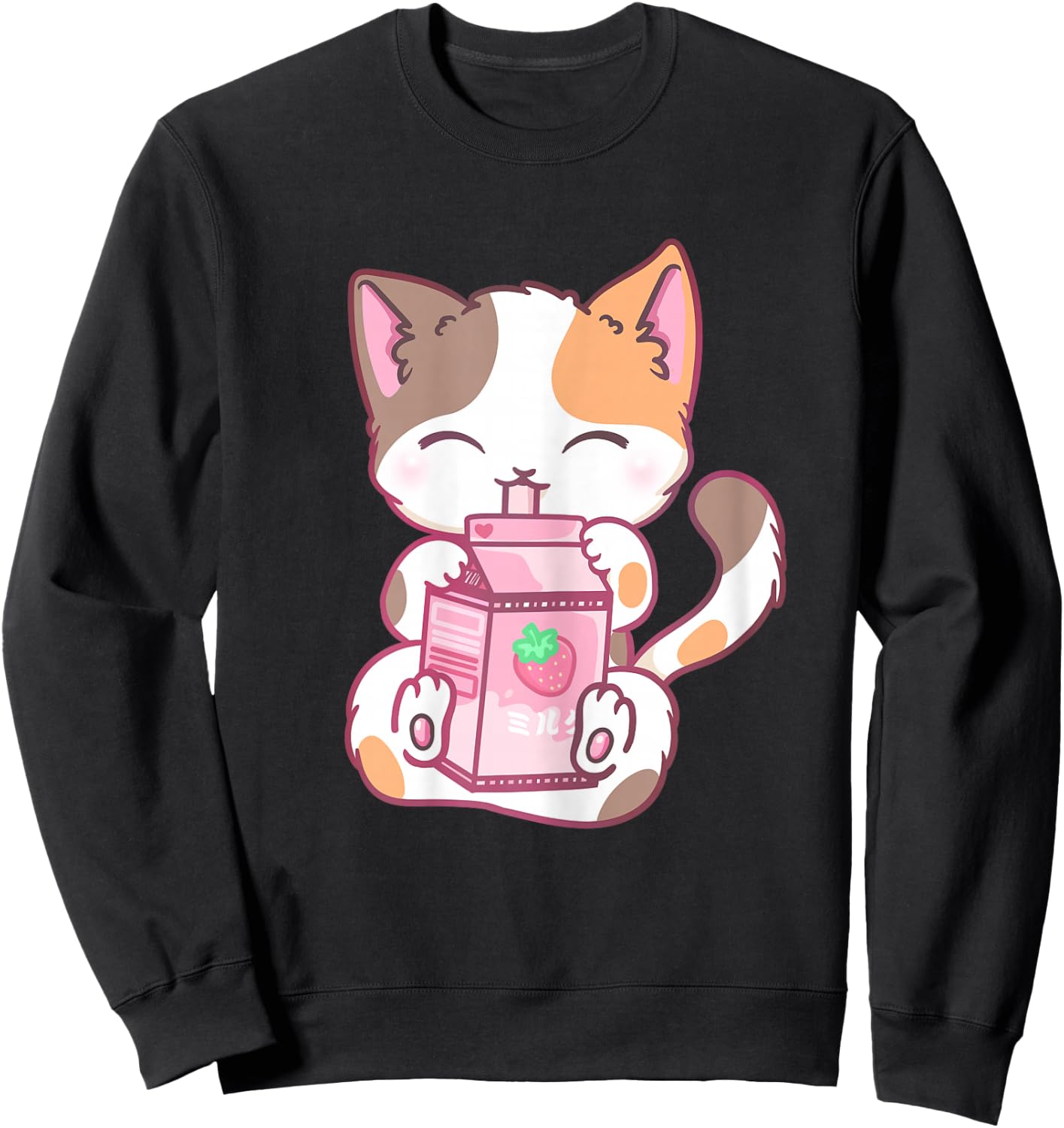 Strawberry Shake Strawberry Milk Cat Kawaii Neko Anime Sweatshirt - Sweatshirt | Black