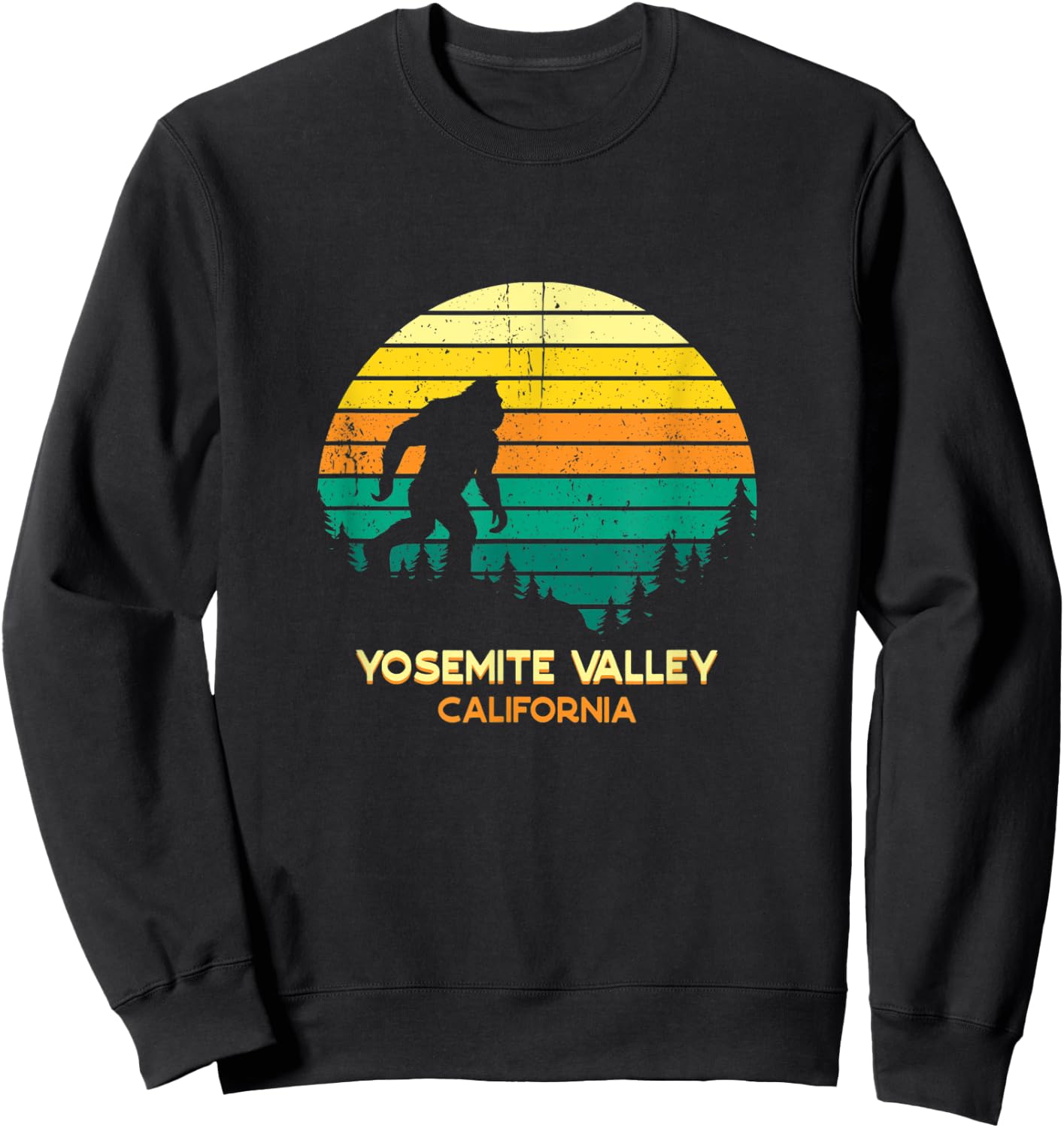 Retro Bayou Yosemite Valley, California Bigfoot Souvenir Sweatshirt - Sweatshirt | Black