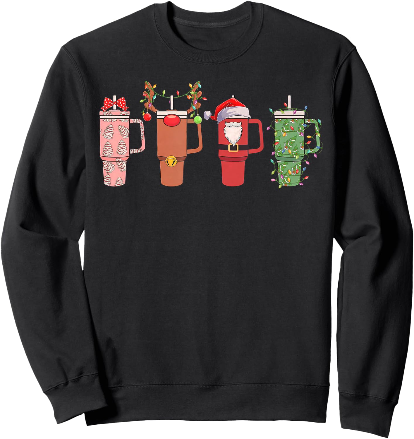 Santa Reindeer Stanley Tumbler Christmas Xmas Pajamas Funny Sweatshirt - Sweatshirt | Black
