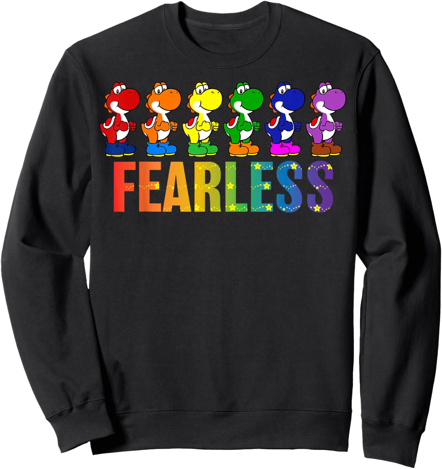 Super Mario Bros Pride Yoshi Fearless Rainbow Line Up Sweatshirt - Sweatshirt | Black