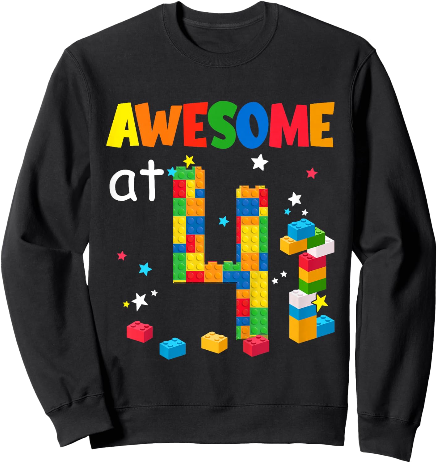Kids Building Blocks Bricks Awesome at 4 Years Old Birthday Boy Sweatshirt - Sweatshirt | Black