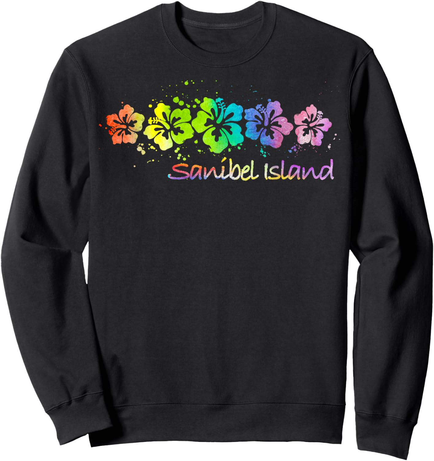 Sanibel Island Watercolor Beach & Surf Sweatshirt - Sweatshirt | Black