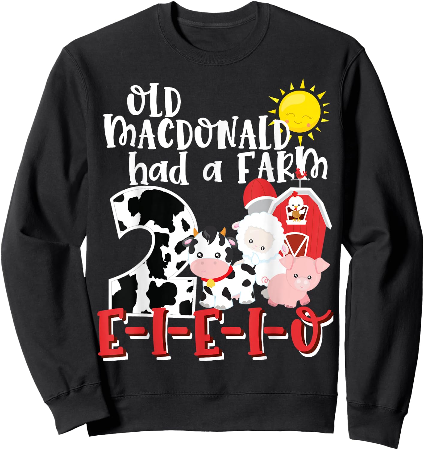 Old MacDonald Farm 2nd Birthday 2 Year Old Birthday Boy Girl Sweatshirt - Sweatshirt | Black