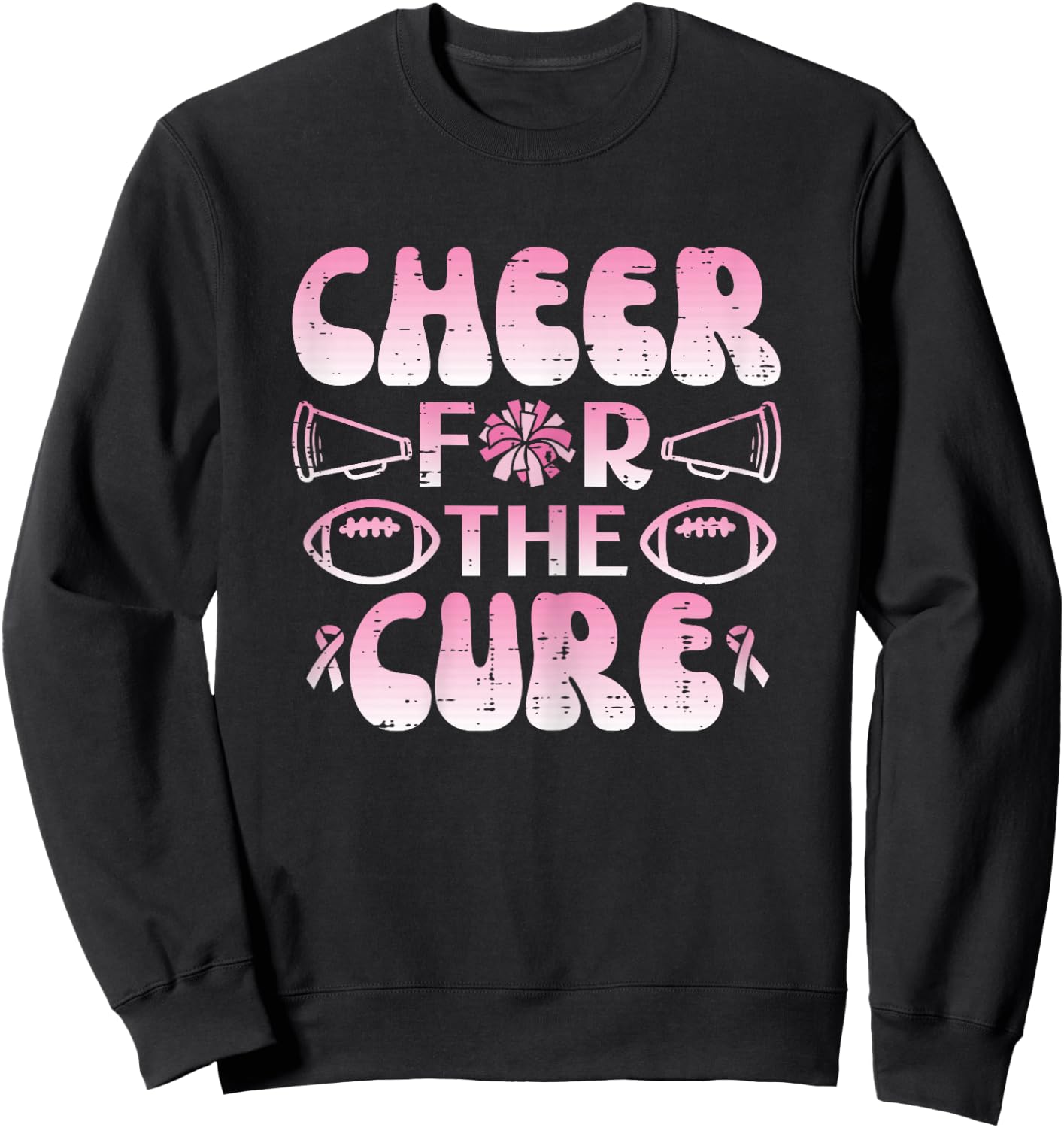 Breast Cancer Football Cheer For Cure Awareness Girls Women Sweatshirt - Sweatshirt | Black