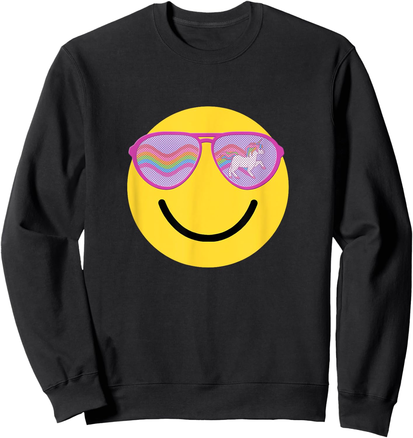 Emoticon Smiling Face With Unicorn Sunglasses Sweatshirt - Sweatshirt | Black