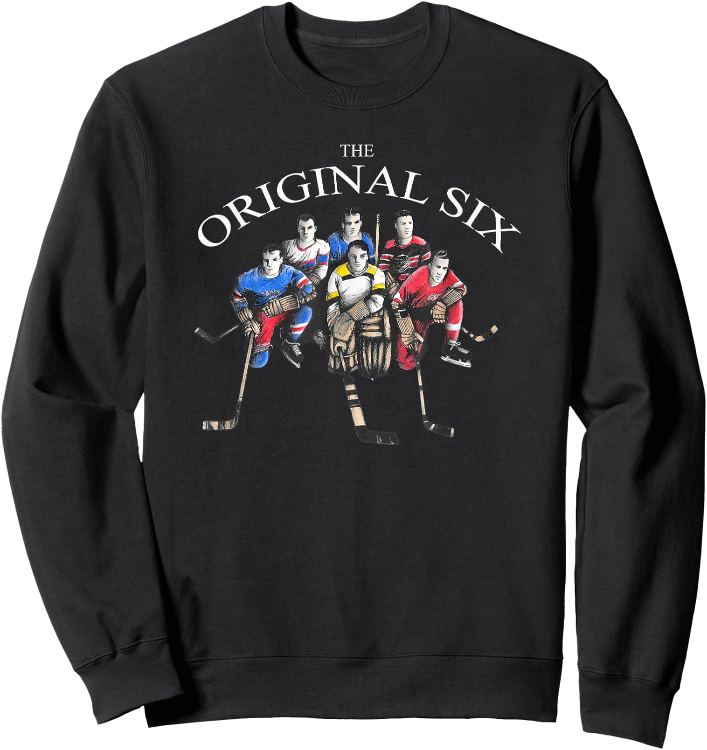 Original Six 6 Vintage Old School Hockey Teams Sweatshirt - Sweatshirt | Black