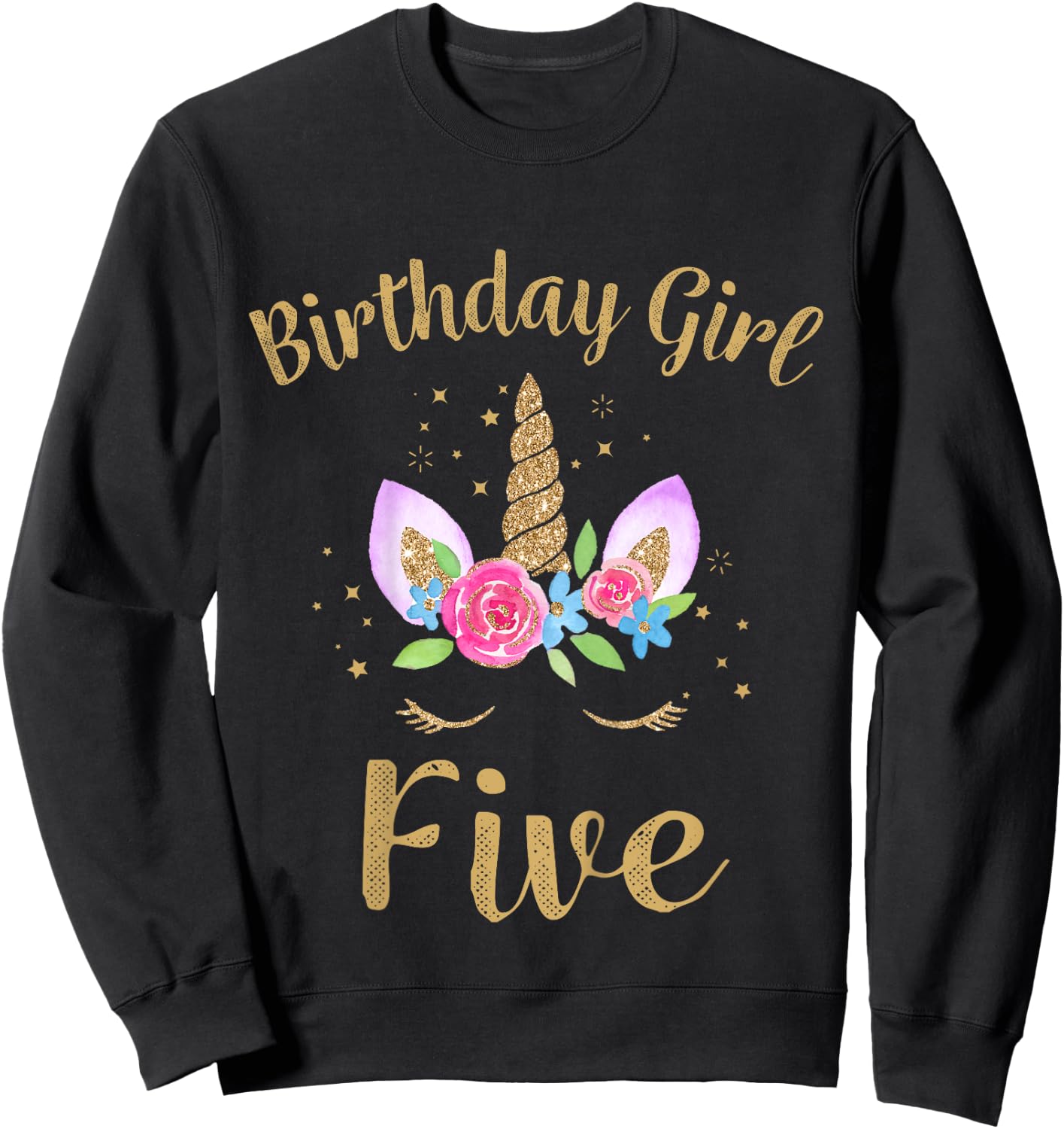 Kids 5 Year Old Birthday Girl Unicorn Shirt 5th Birthday Outfit Sweatshirt - Sweatshirt | Black