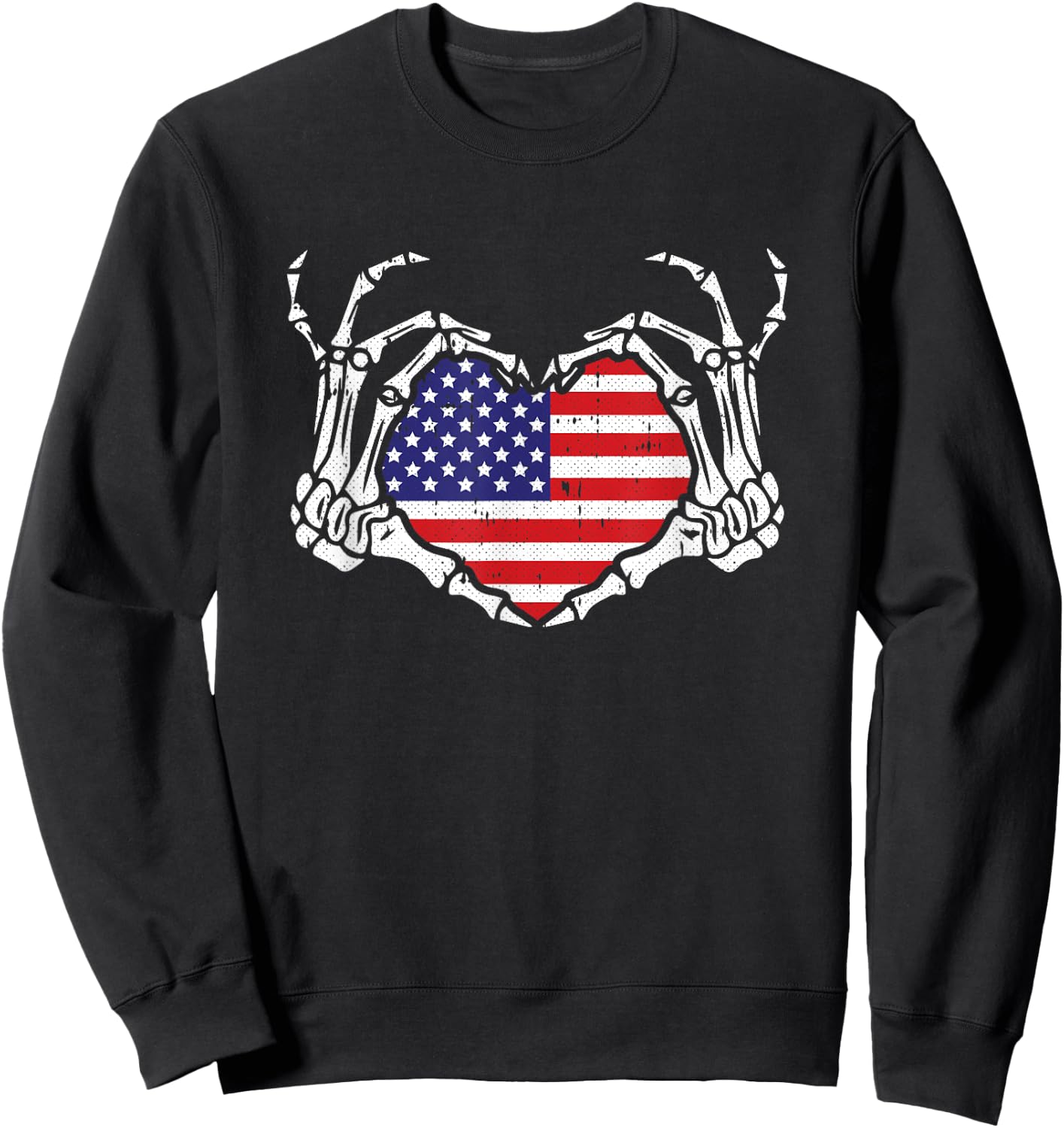 Skeleton Hand Heart 4th Of July Love American Flag Patriotic Sweatshirt - Sweatshirt | Black