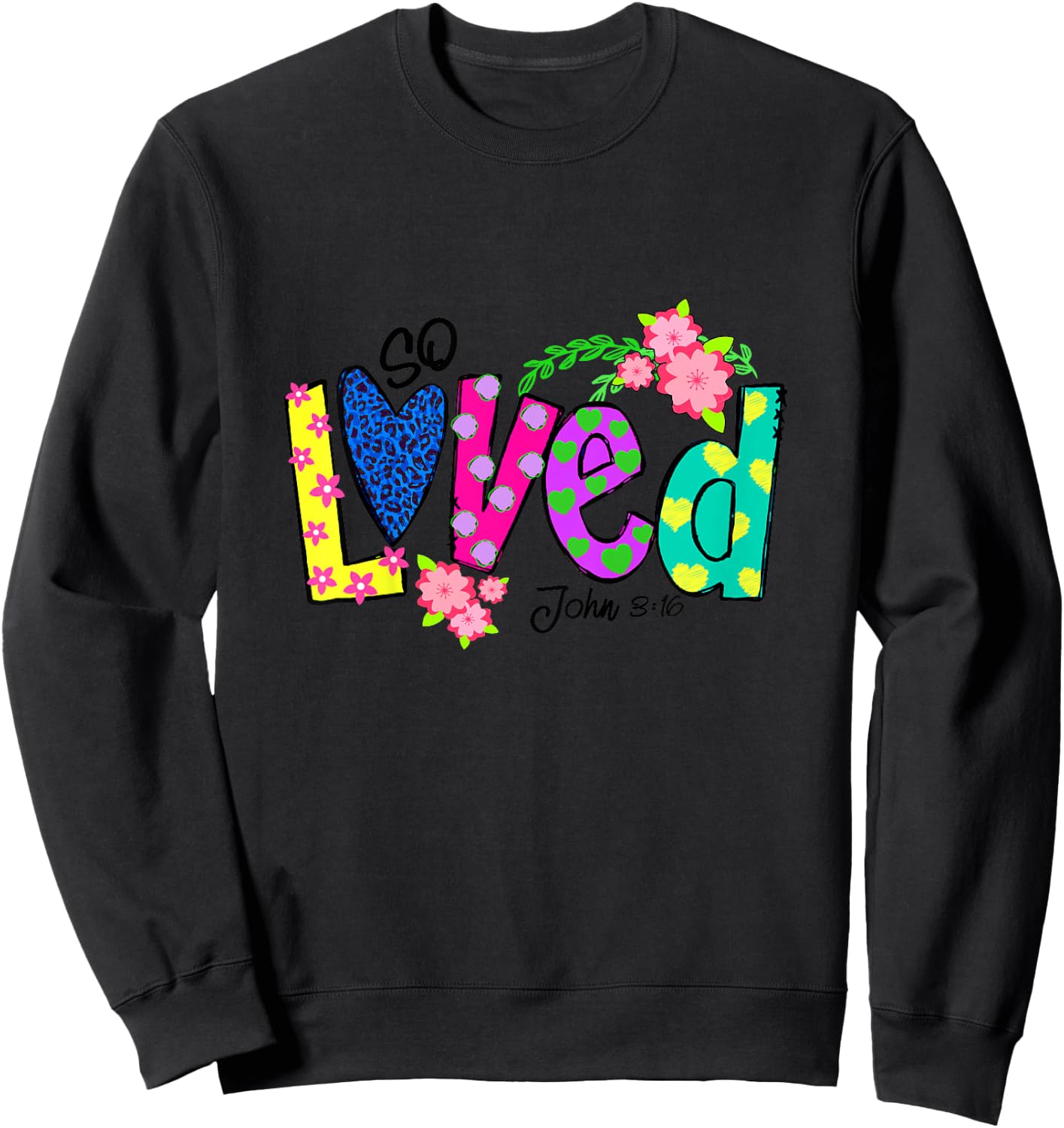 Loved Floral Polka Dots Easter Day Gift Christian Girl Boy Sweatshirt - Sweatshirt | Black