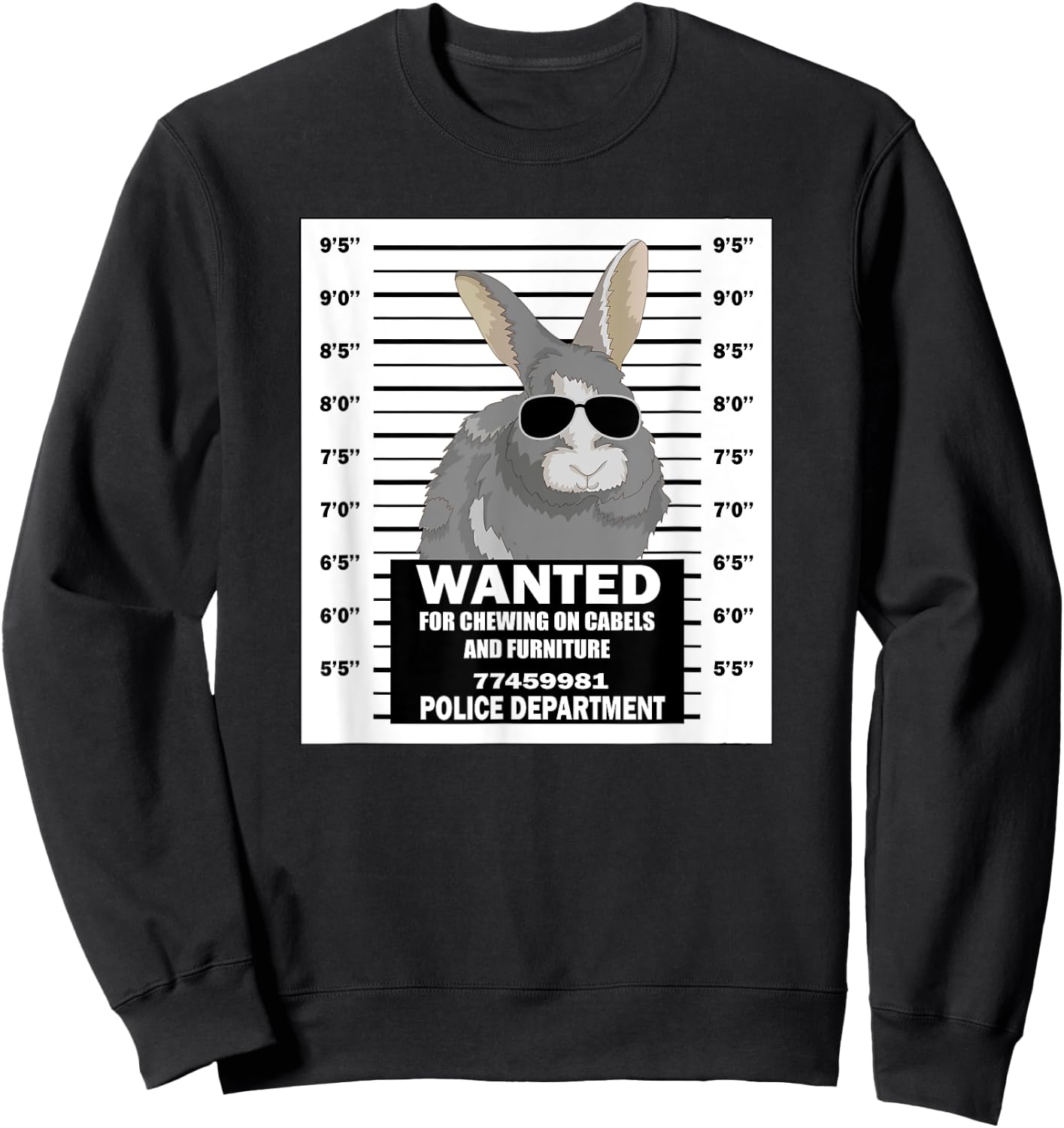 Bunny Rabbit Mugshot Funny Sweatshirt - Sweatshirt | Black