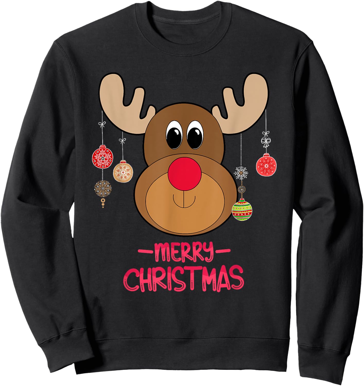 Rudolph Red Nose Reindeer Cute Santa Christmas Sweatshirt - Sweatshirt | Black