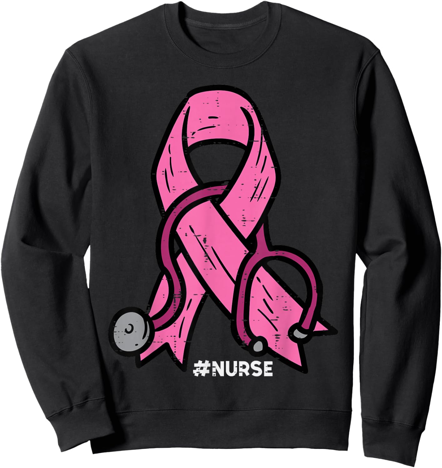 Breast Cancer Awareness Ribbon Nurse Scrub Top Women Men Sweatshirt - Sweatshirt | Black