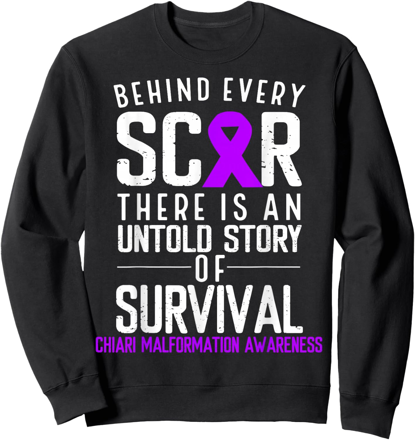 Purple Ribbon Behind Scar Chiari Malformation Awareness Sweatshirt - Sweatshirt | Black