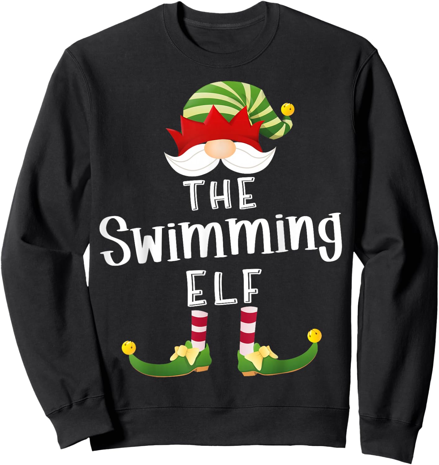 Swimming Elf Group Christmas Funny Pajama Party Sweatshirt - Sweatshirt | Black