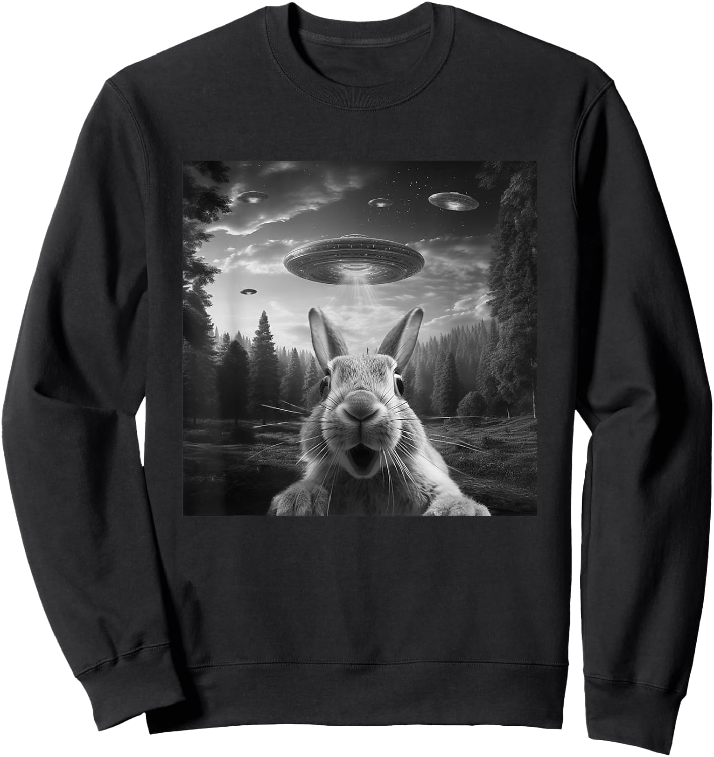 Alien UFO Selfie Bunny Spaceship Weirdcore Funny Rabbit Sweatshirt - Sweatshirt | Black