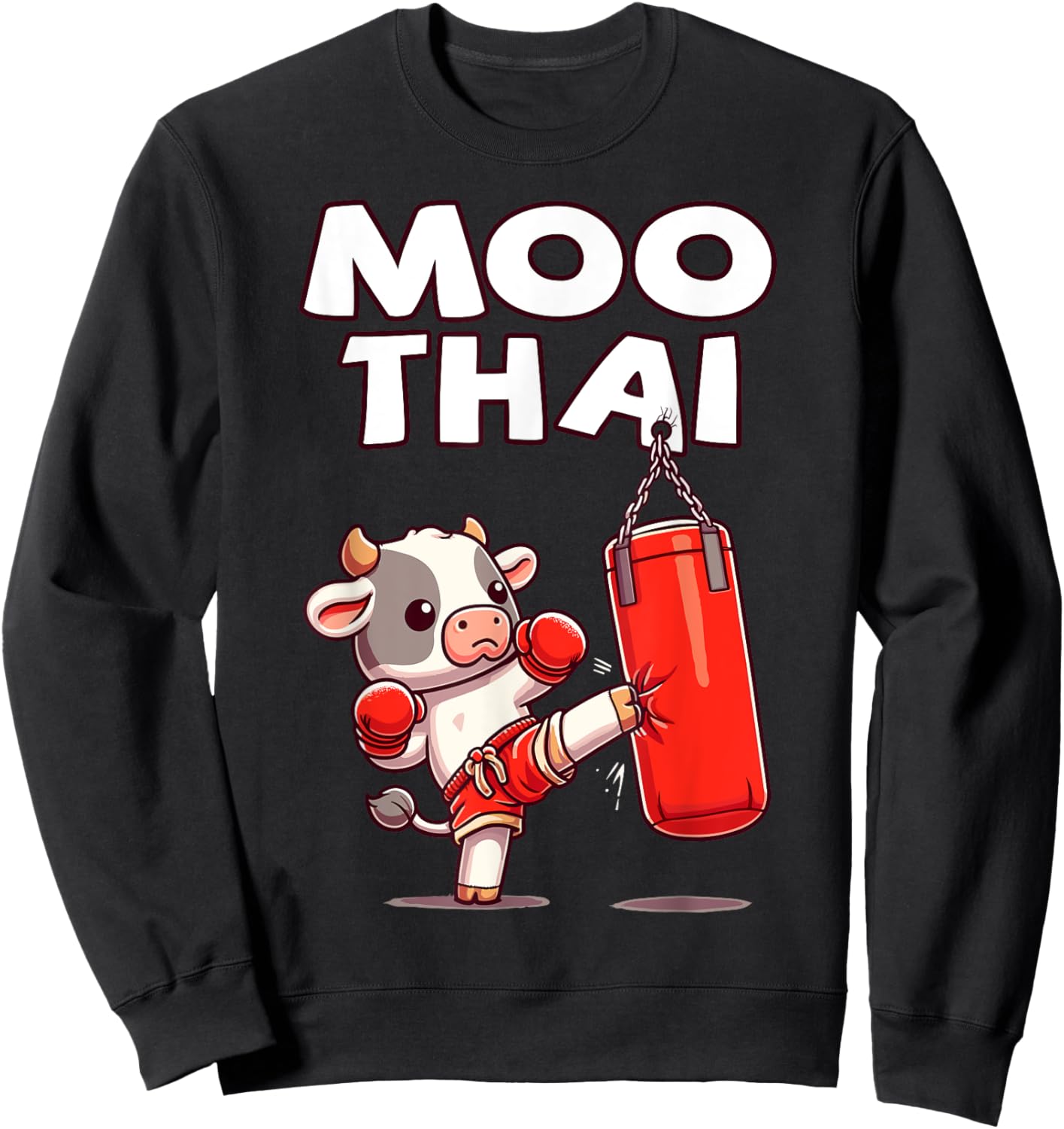 Moo Thai, Muay Thai Cow | Thai Boxing For Kids, Muay Thai Sweatshirt - Sweatshirt | Black