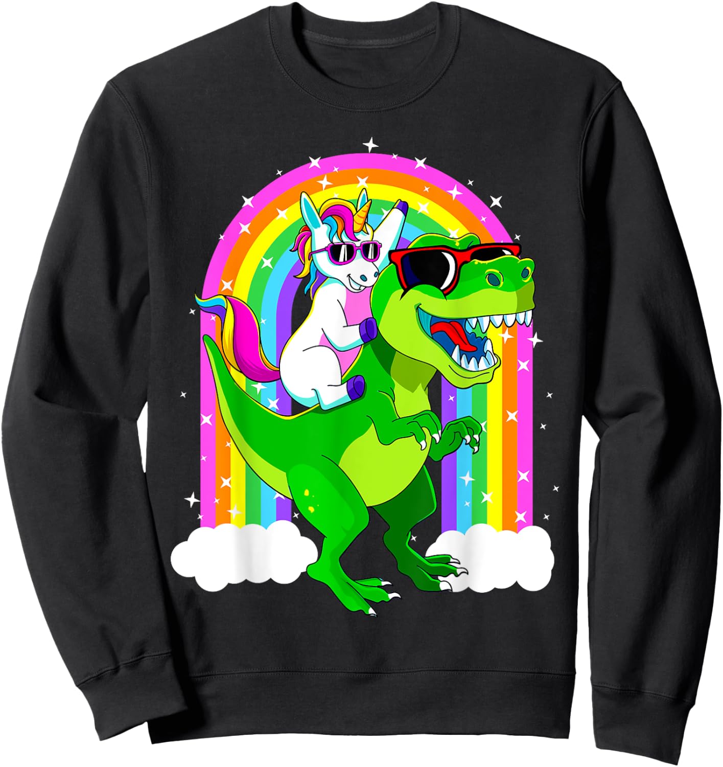 Unicorn Riding Trex Dinosaur T Rex Girls Boys Kids Men Women Sweatshirt - Sweatshirt | Black
