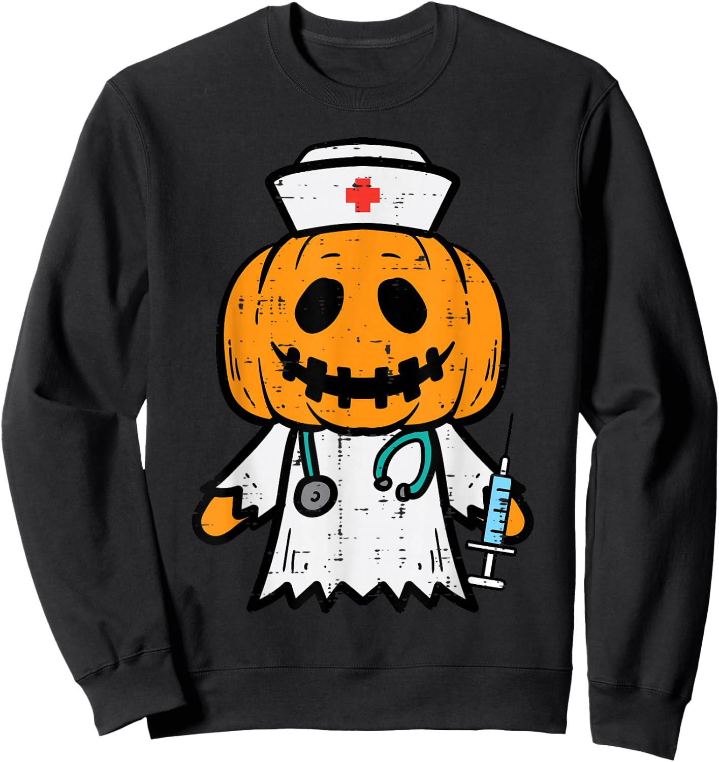 Halloween Pumpkin Nurse Cute ER Nicu Costume Scrub Top Women Sweatshirt - Sweatshirt | Black