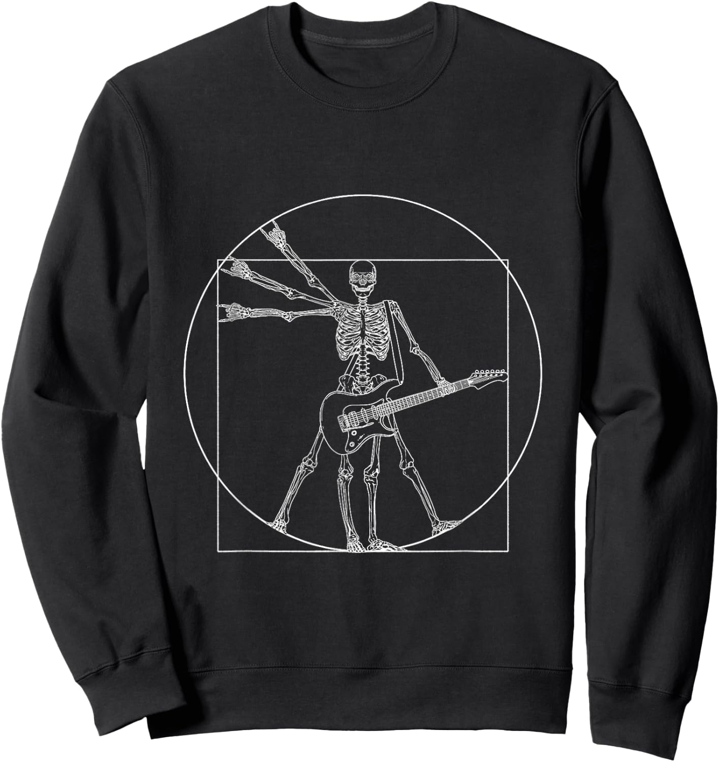 Guitar Shirt Da Vinci Skeleton Vitruvian Man Guitar Player Sweatshirt - Sweatshirt | Black