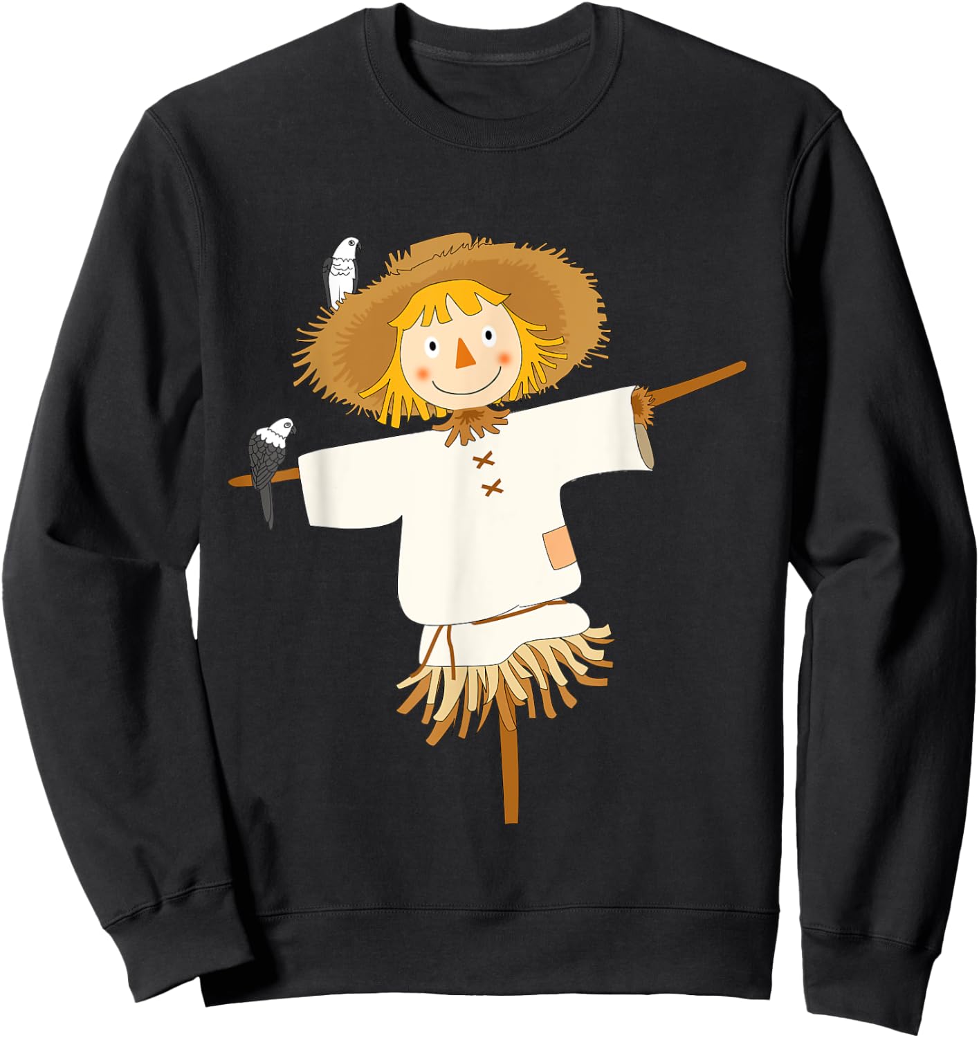 Cute Scarecrow with Birds Fall Autumn Halloween Harvest Sweatshirt - Sweatshirt | Black
