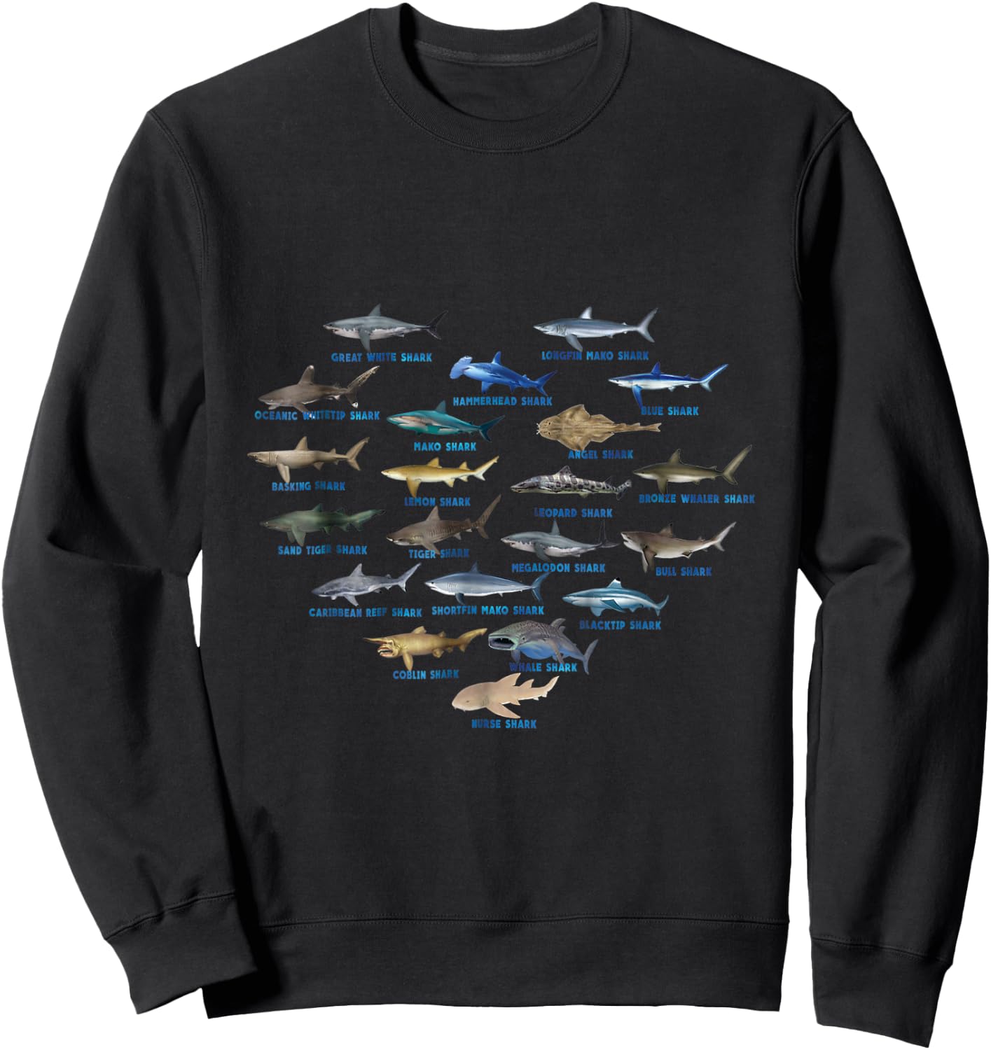 Sharks heart Ocean Animal Shark Lovers men kids Sweatshirt - Sweatshirt | Black