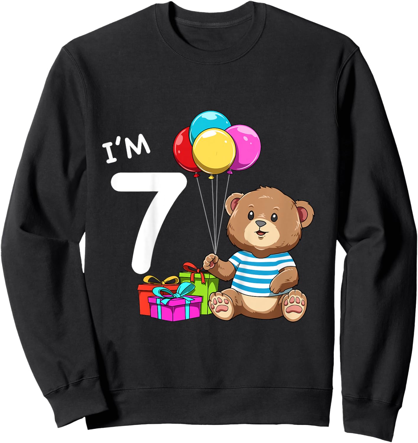 Kids Seventh Birthday Teddy Bear - 7 Year Old Boy Sweatshirt - Sweatshirt | Black