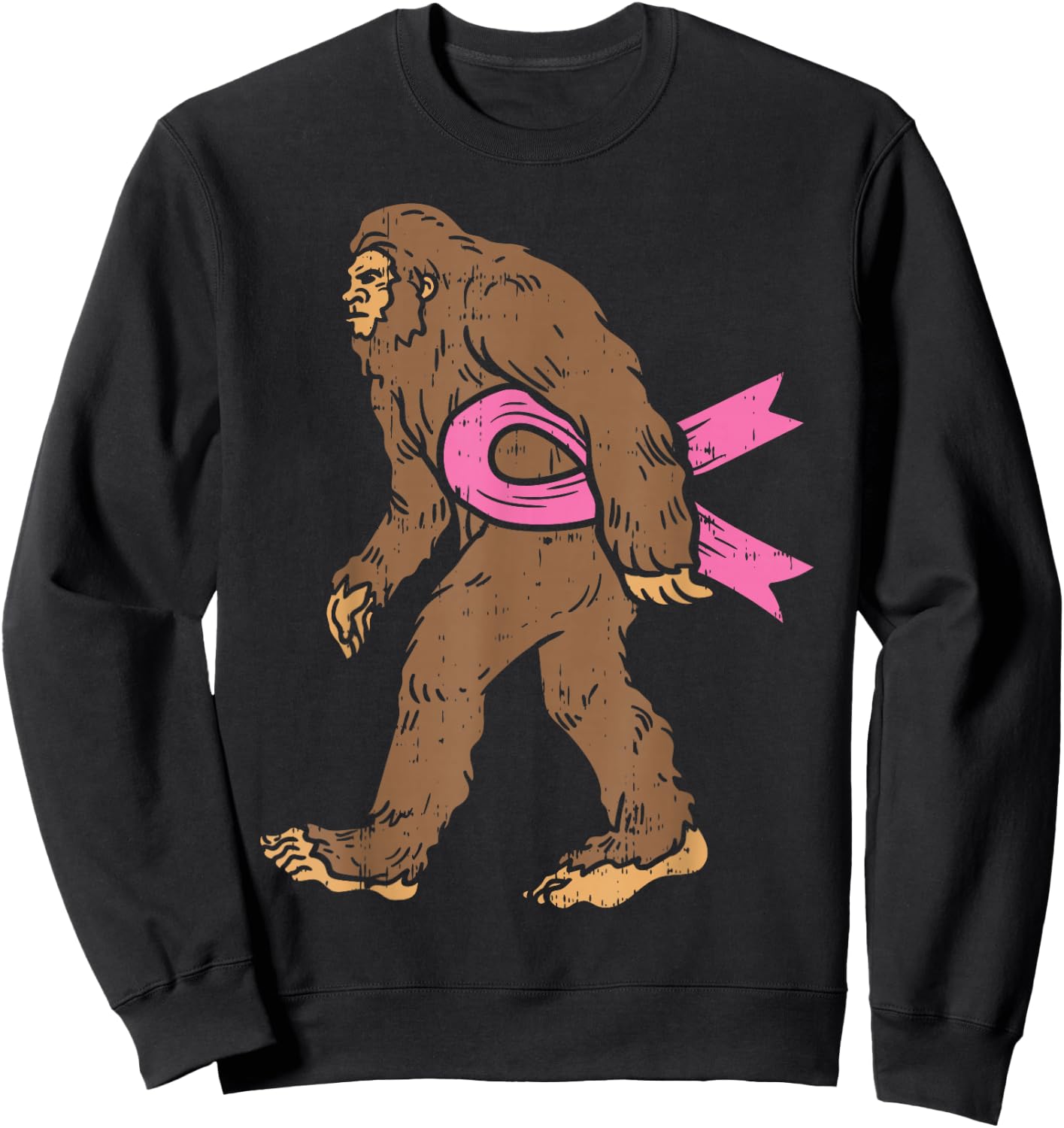 Bigfoot Sasquatch Breast Cancer Funny Awareness Ribbon Gift Sweatshirt - Sweatshirt | Black